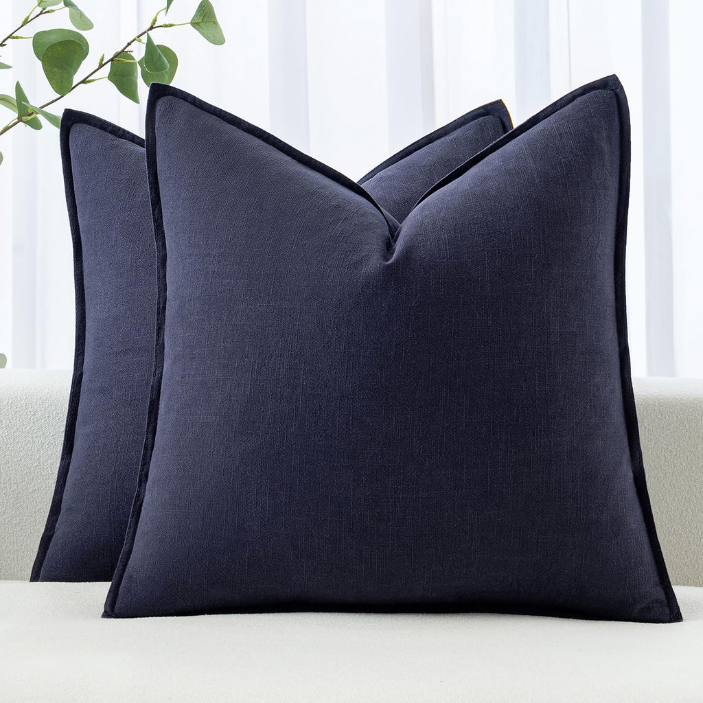 MIULEE Decorative Linen Euro Sham Pillow Covers 22x22 Inch Natural Beige