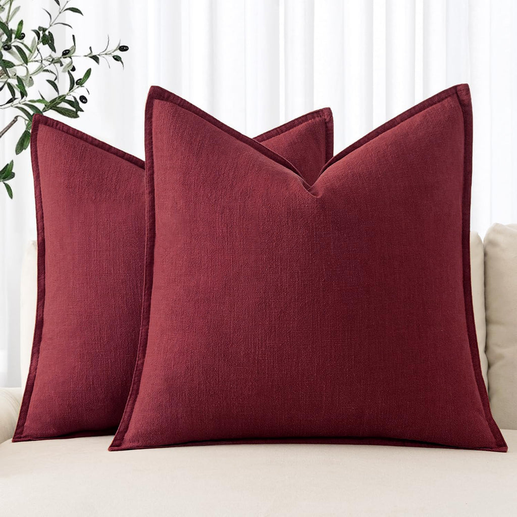 MIULEE Decorative Linen Euro Sham Pillow Covers 22x22 Inch Natural Beige