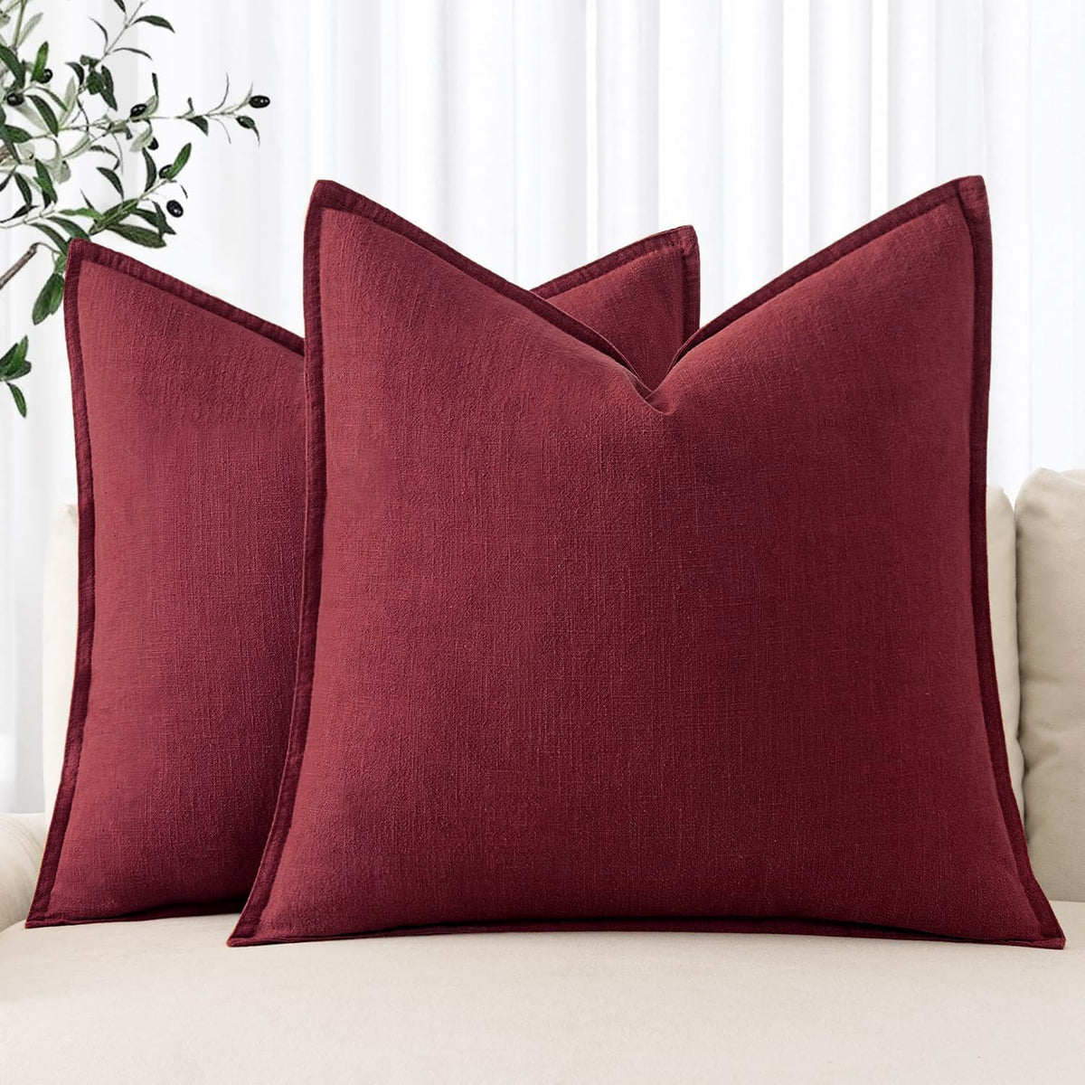 MIULEE Decorative Linen Euro Sham Pillow Covers 22x22 Inch Natural Beige