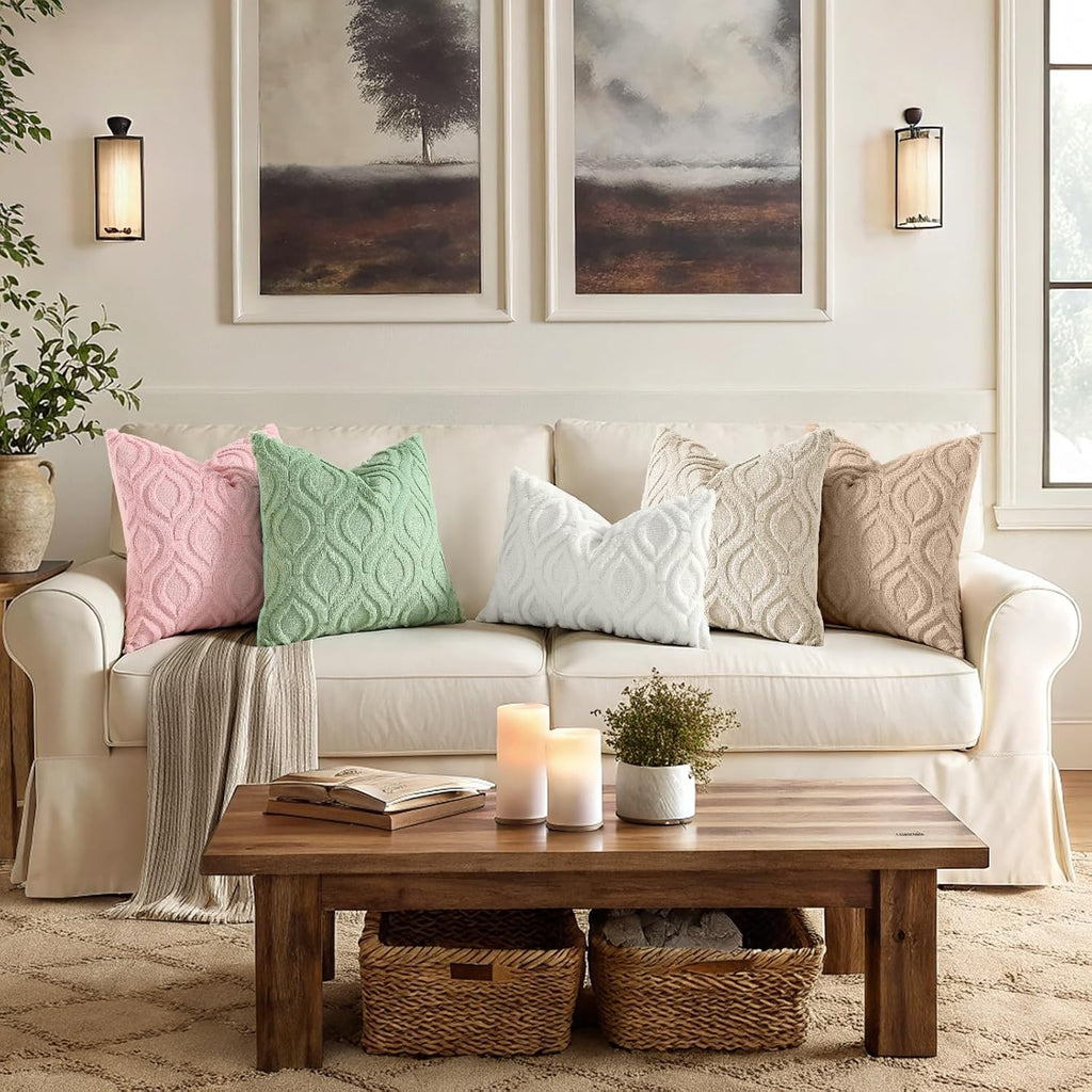 decorUhome Faux Fur Plush Soft Beige Throw Pillow Covers 18x18 Set of 2