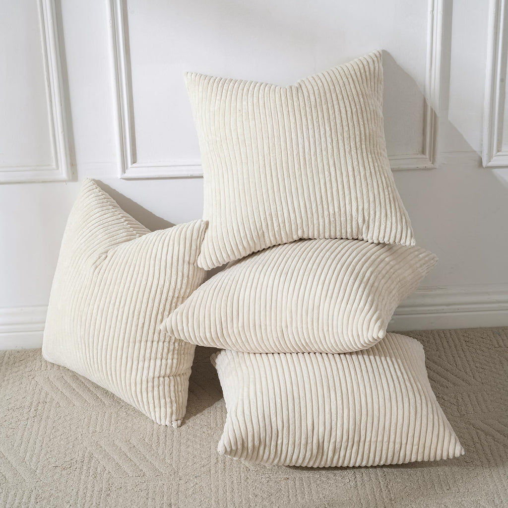 Volcanics Set of 4 Neutral Grey Corduroy Couch Throw Pillow Covers 18x18 in
