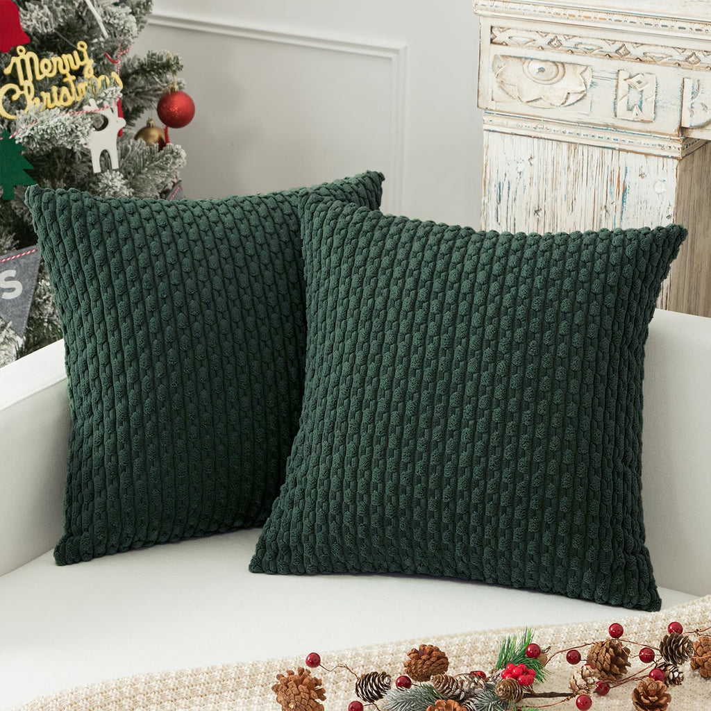 Kevin Textile Soft Corduroy 18x18 Inch Pillow Covers 2 Pack, Sage Green