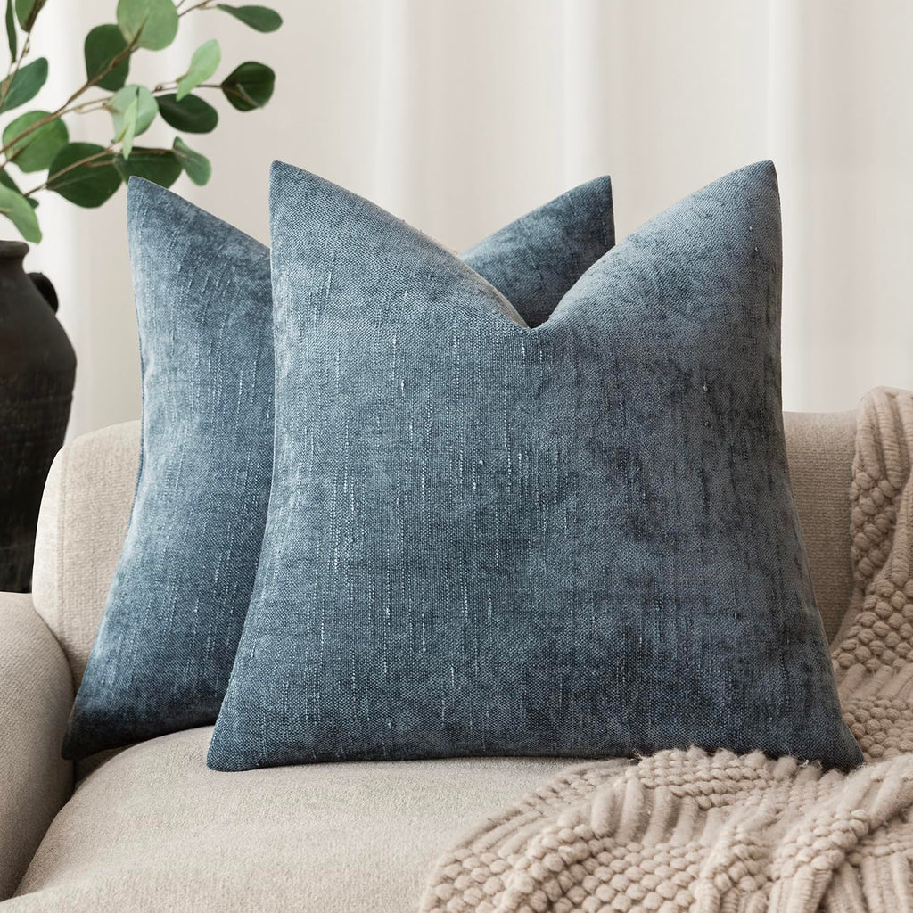 Foindtower Solid Textured Chenille Throw Pillow Covers 20x20 Inch,Taupe