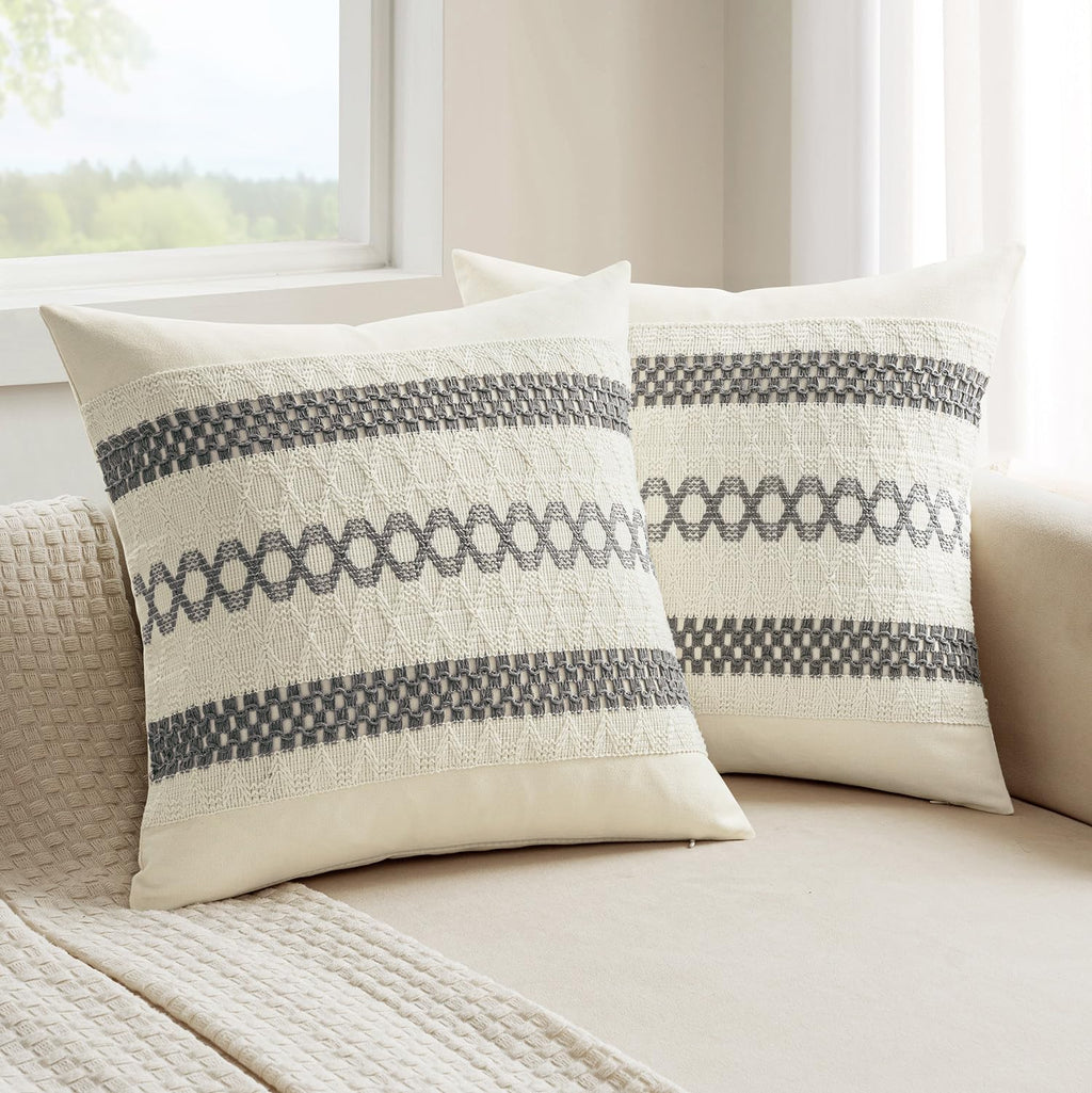 MIULEE Set of 2 Sage Green Boho Decorative Pillow Covers 18x18 Inch