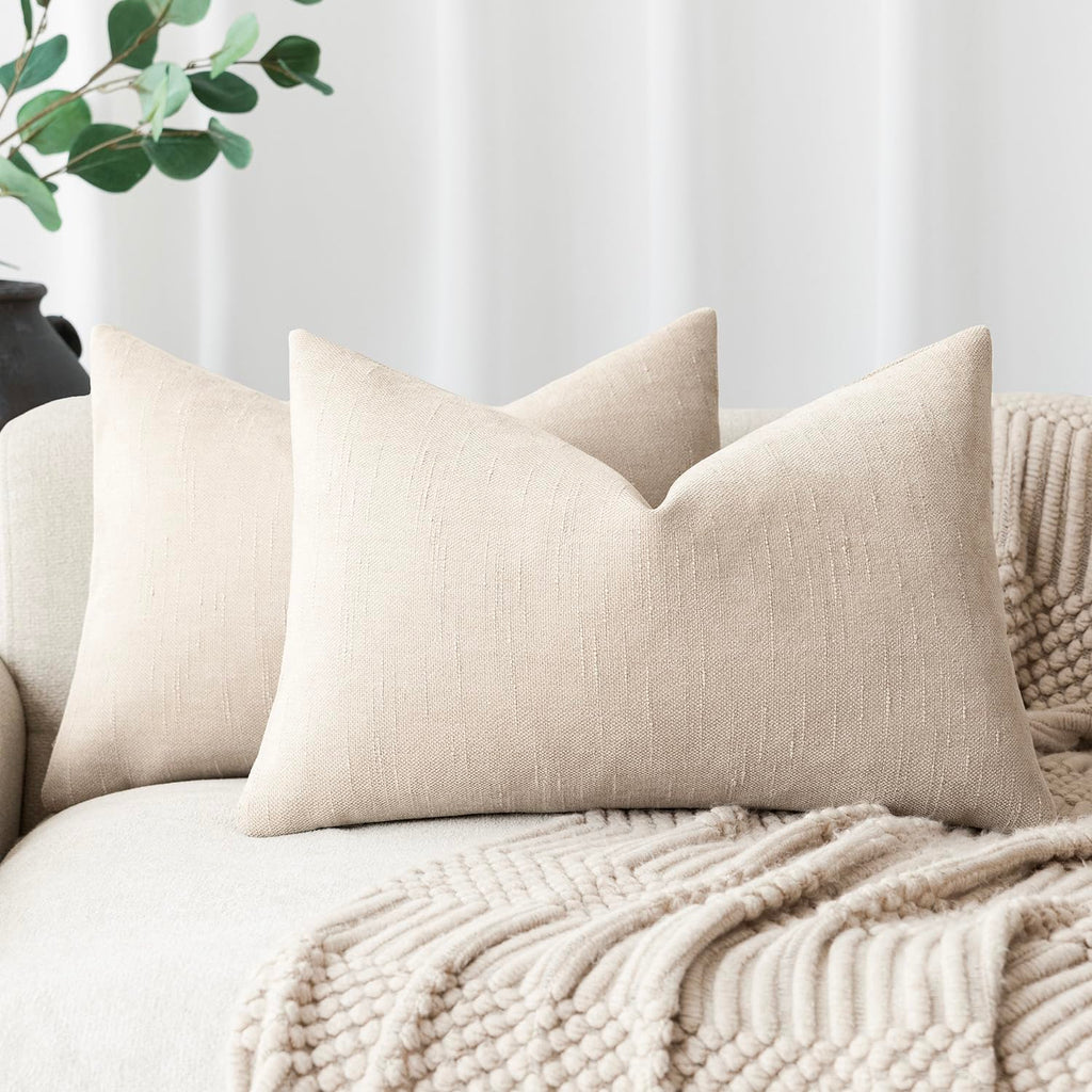 Foindtower Solid Textured Chenille Throw Pillow Covers 20x20 Inch,Taupe