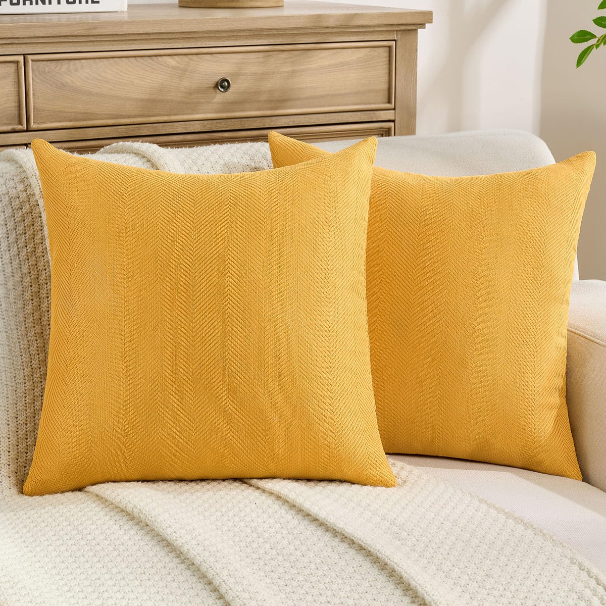 FUTEI Pack of 2 Chenille Throw Pillow Covers 18x18 Inch, Black