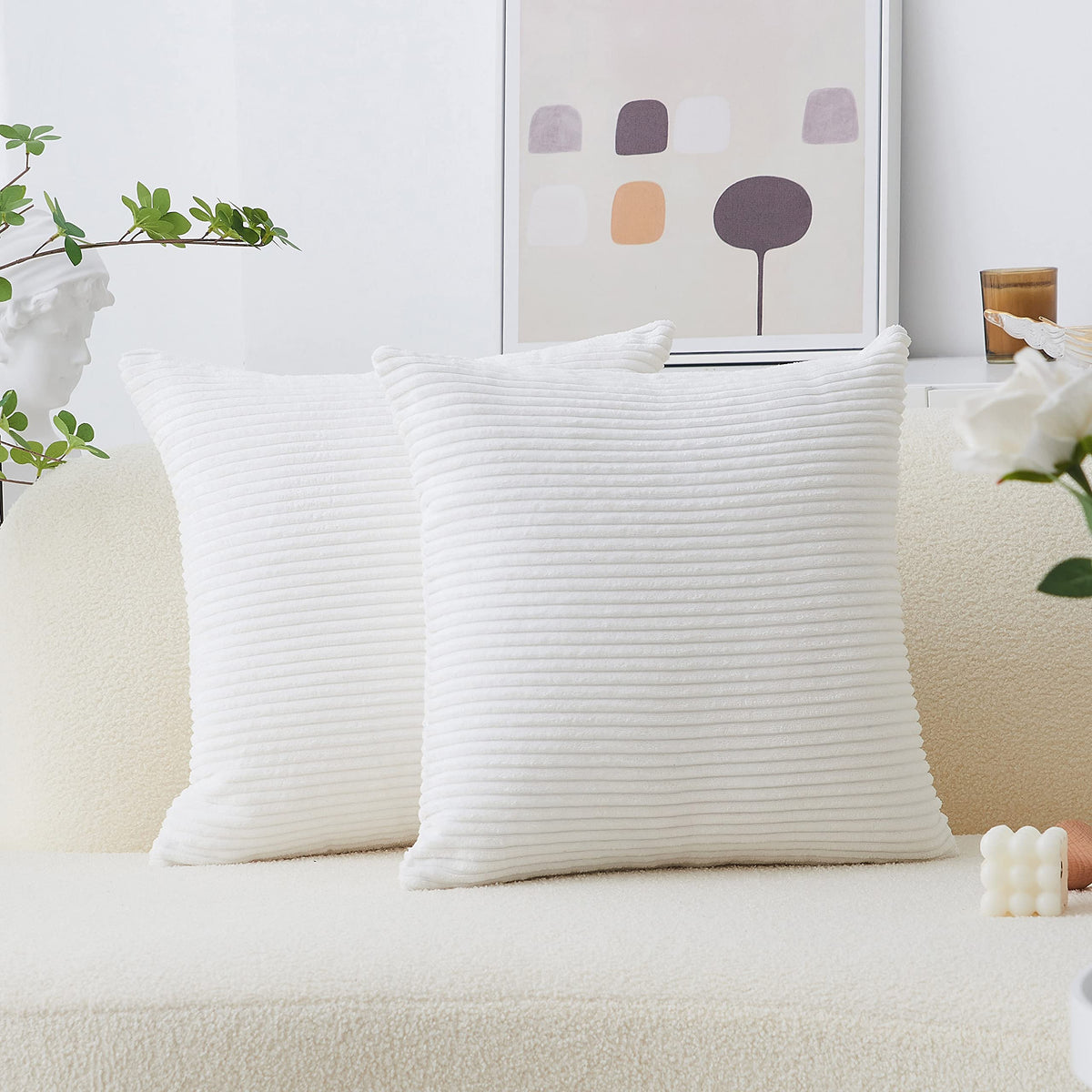 Home Brilliant Yellow Pillow Covers Summer Decorative Set of 2 Striped Corduroy Plush Velvet Throw Pillow Covers for Couch Decor, 18x18 inch, Light Yellow