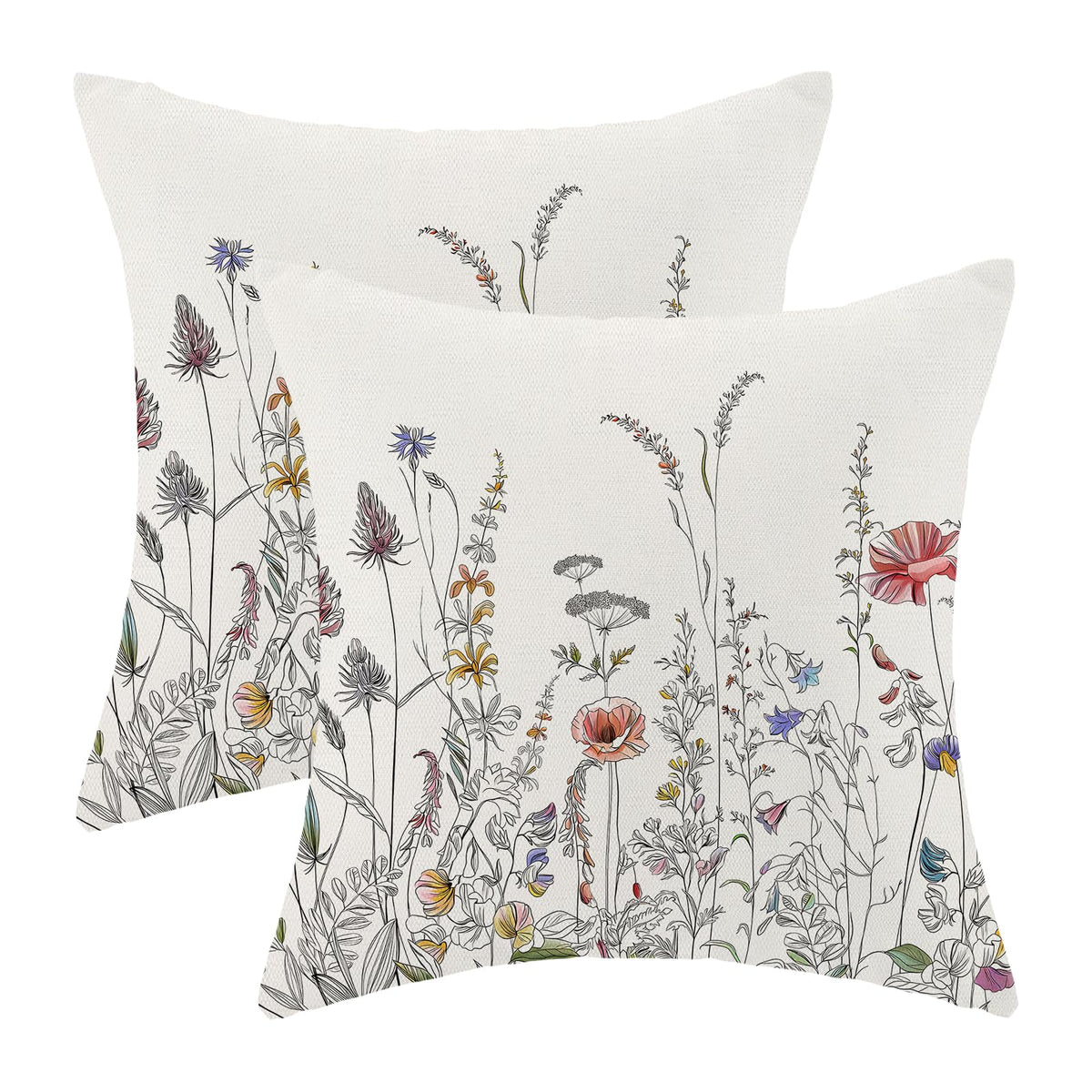 Spring Sage Green Wild Flower Pillow Covers 18x18 Set of 2
