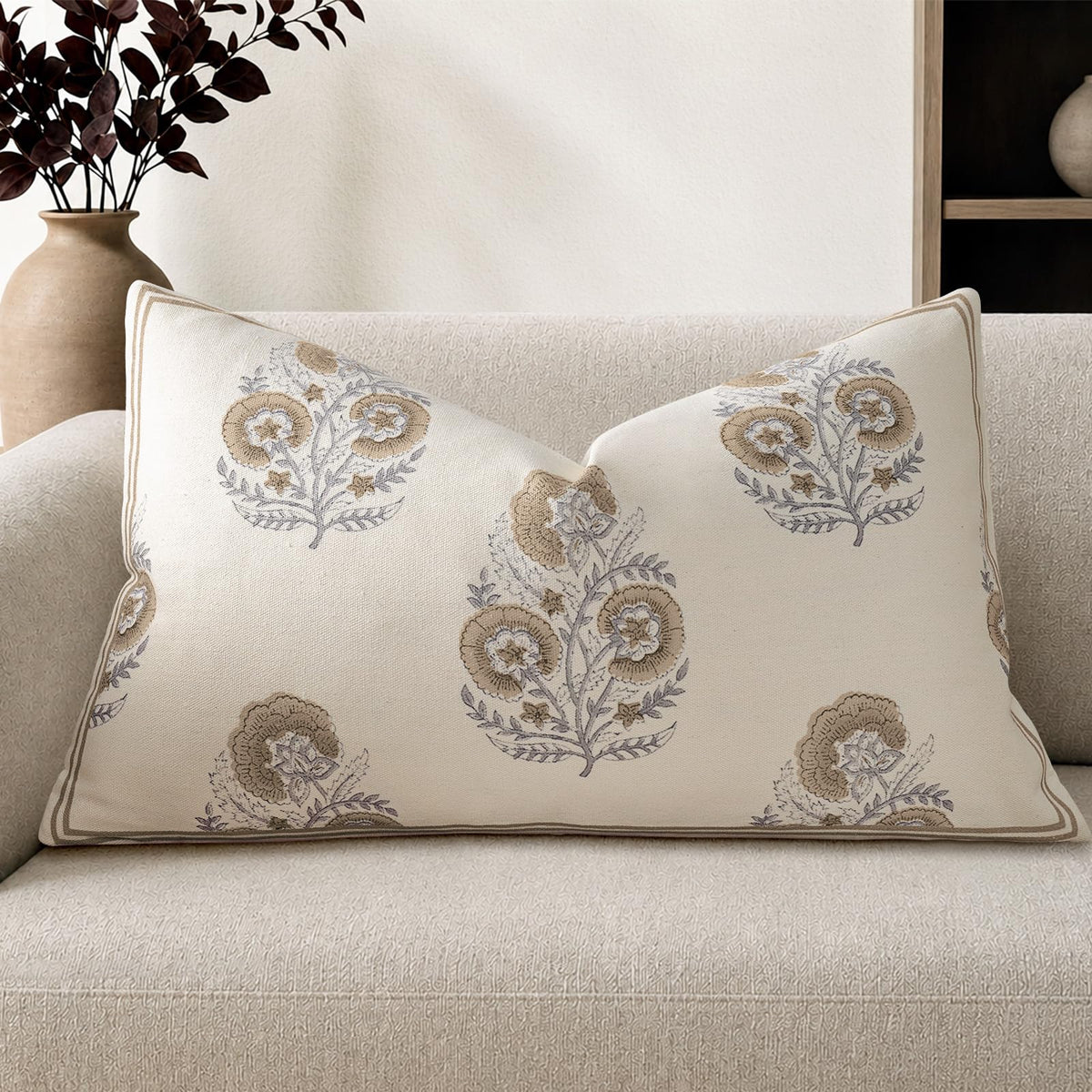Vintage Floral 14x36 Lumbar Pillow Cover for Bed Pack of 1, Double-Sided Botanical Print Decorative Long Pillowcase Farmhouse Cushion Cover for Sofa Couch Living Bed Room, Sage Green (Cover Only)