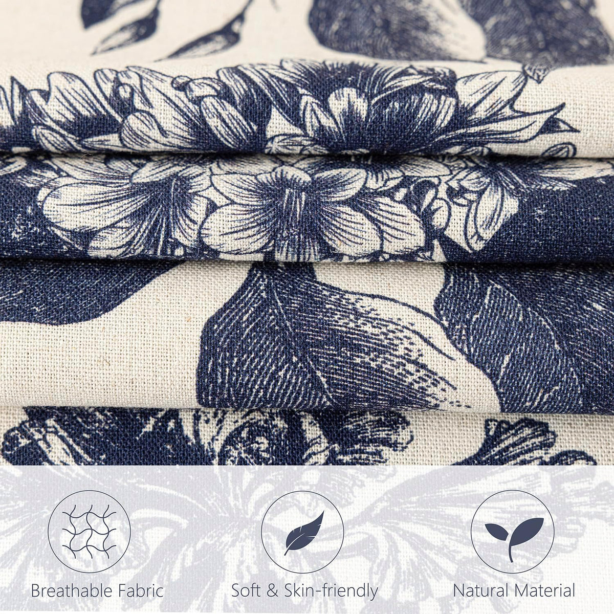 Foindtower Set of 2 Linen Floral Vintage Throw Pillow Covers Neutral Accent Print Decorative Cozy Cushion Covers Farmhouse Boho Home Decor for Sofa Chair Couch Bed Living Room,18×18 Inch,Navy Blue