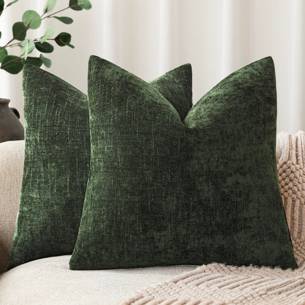 Foindtower Solid Textured Chenille Throw Pillow Covers 20x20 Inch,Taupe