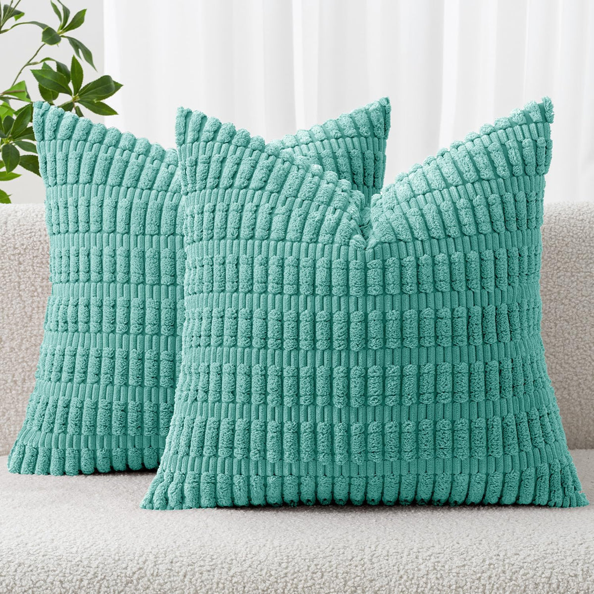 MIULEE Lumbar Corduroy Decorative Throw Pillow Covers 12x20 Cream White