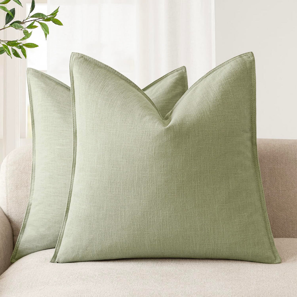 Foindtower Linen Solid Decorative Throw Pillow Covers 20x20 Natural Beige