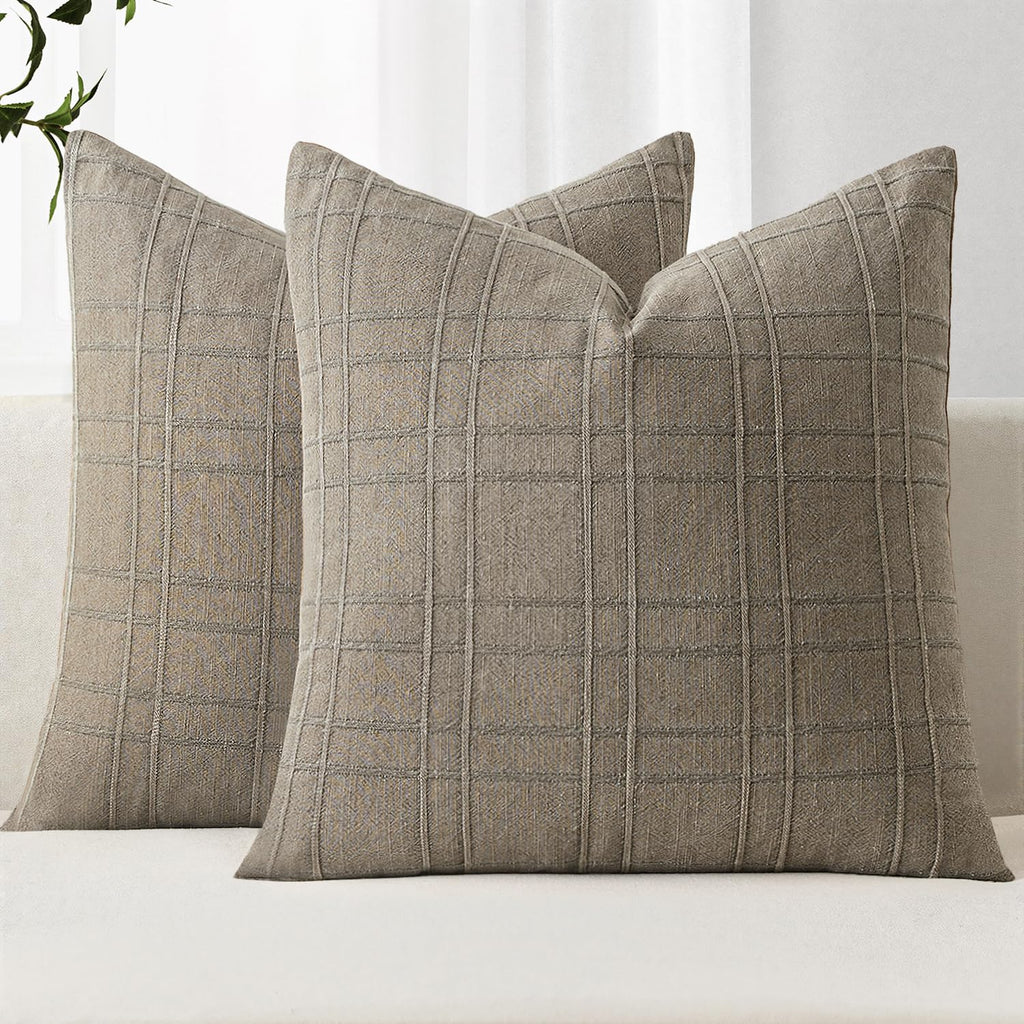 MIULEE Linen Plaid Pillow Covers Decorative 20x20 Natural Beige