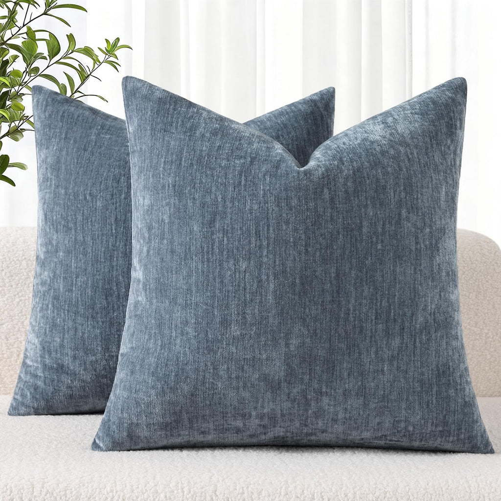decorUhome Soft Chenille Moss Green Throw Pillow Covers 18X18 Set of 2