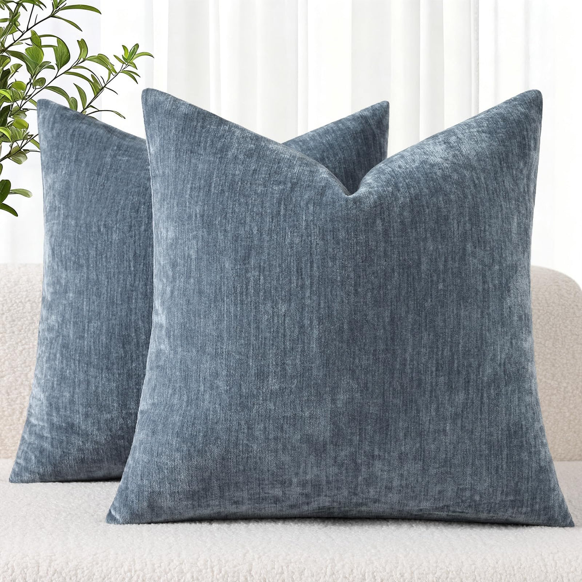 decorUhome Soft Chenille Moss Green Throw Pillow Covers 18X18 Set of 2