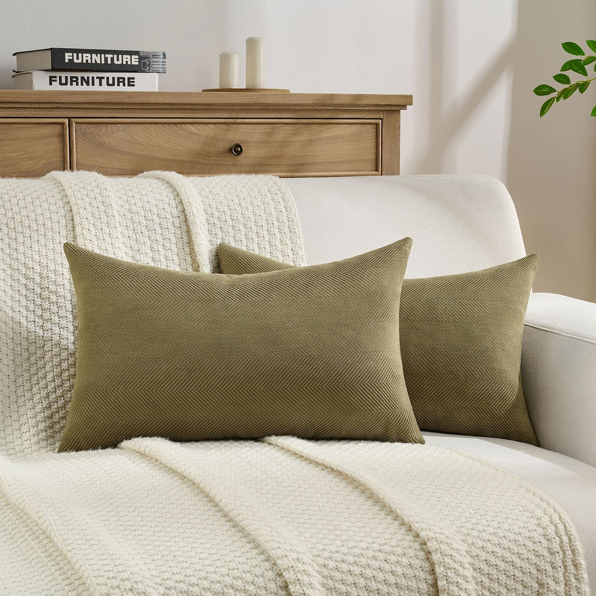 FUTEI Pack of 2 Chenille Throw Pillow Covers 18x18 Inch, Black