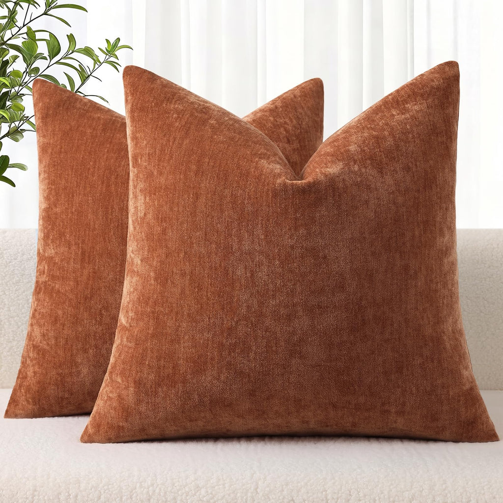 decorUhome Soft Chenille Moss Green Throw Pillow Covers 18X18 Set of 2