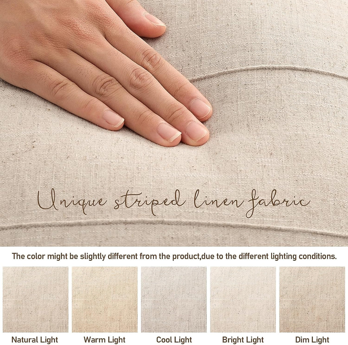 Decorative Linen Throw Pillow Covers 18x18 Set of 2 Solid handcrafted Striped Cushion Covers for Bed Soft Modern Farmhouse Neutral Pillowcase for Couch Bedroom Living Room Home Decor(Natural Beige)