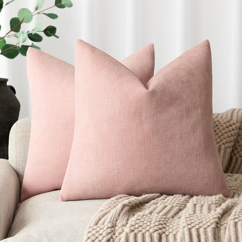 Foindtower Solid Textured Chenille Throw Pillow Covers 20x20 Inch,Taupe