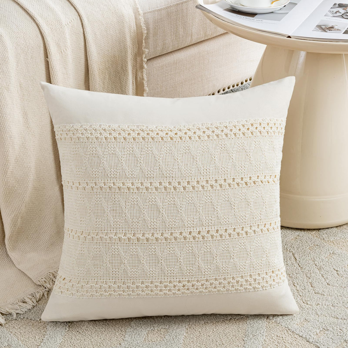 Fancy Homi Set of 1 Sage Green Boho Lumbar Decorative Throw Pillow Covers 12x20 Inch for Living Room Bedroom Couch Bed Chair, Rustic Retro Cushion Case, Bohemian Room Home Decor