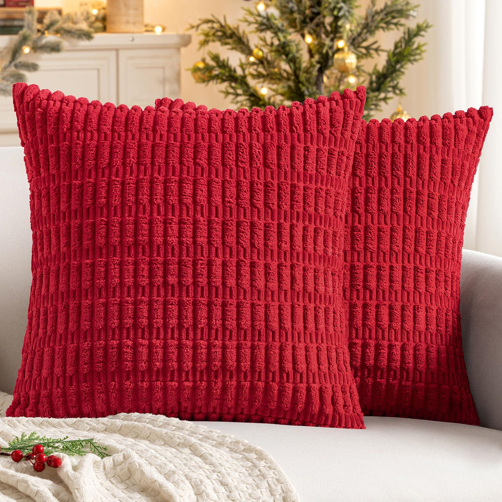 MIULEE Fall Corduroy Decorative Throw Pillow Covers 18x18 Rust Pack of 2