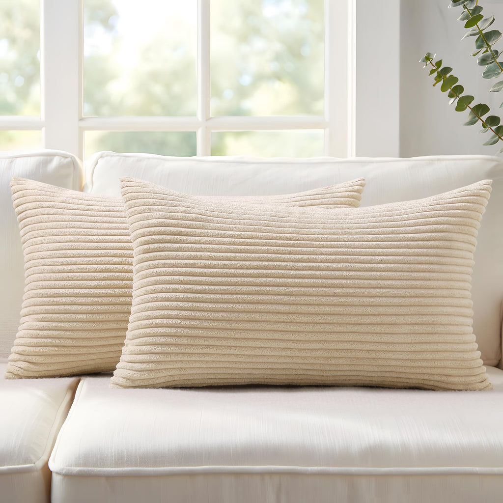 Mecatny Corduroy Fall Decorative Throw Pillow Covers 18x18 Set of 2 Khaki