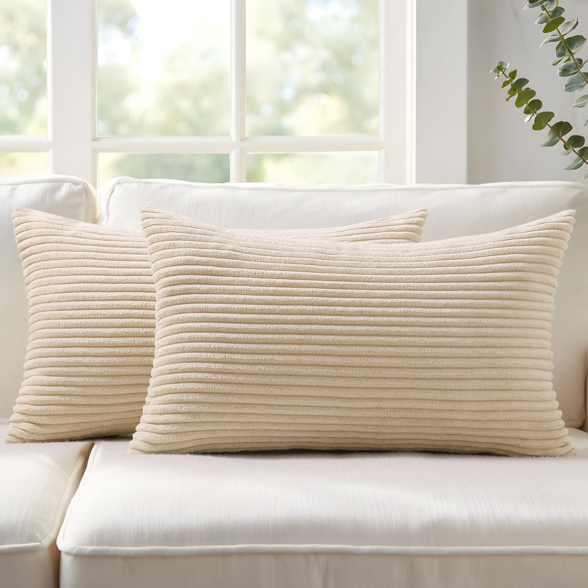 Mecatny Corduroy Fall Decorative Throw Pillow Covers 18x18 Set of 2 Khaki