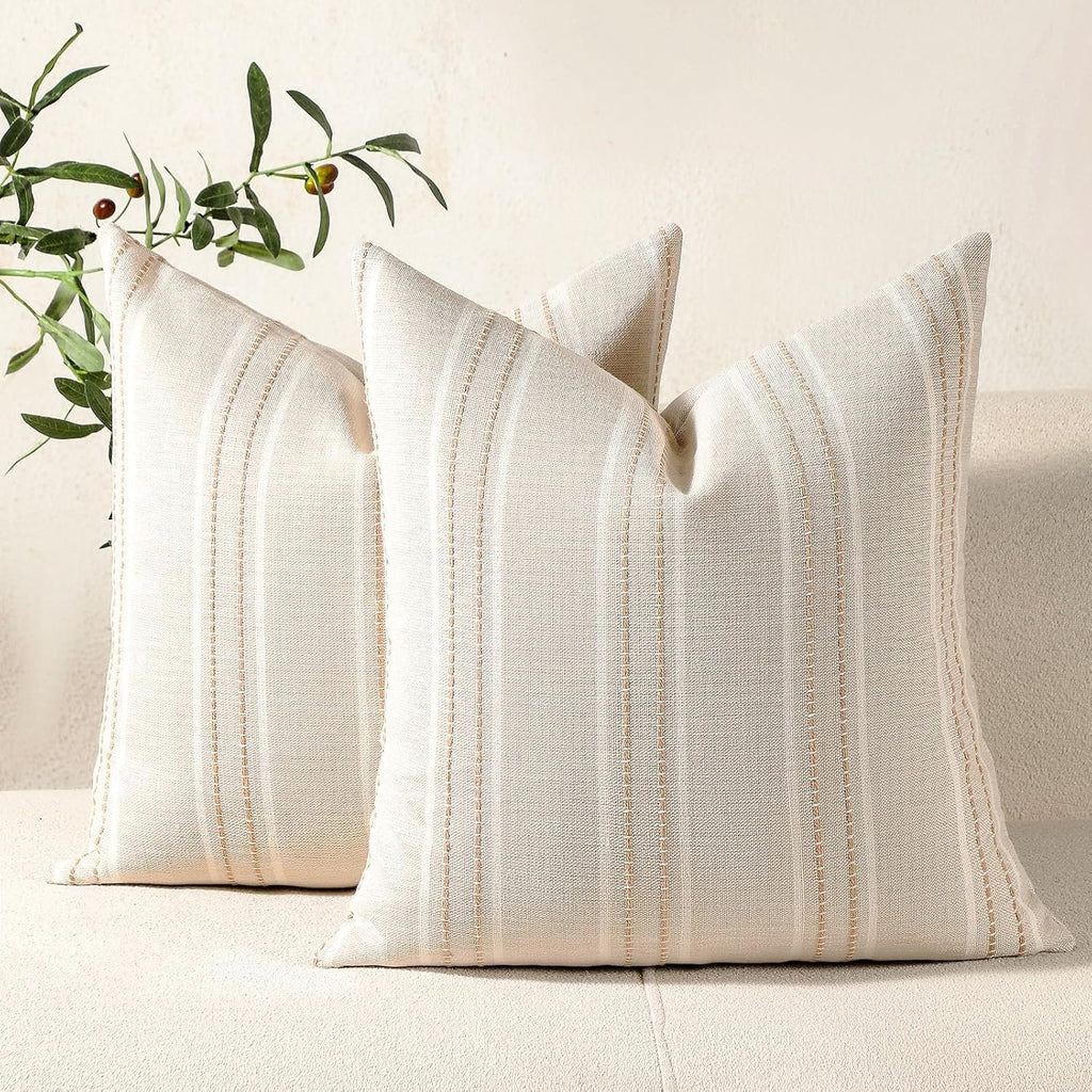 Hckot Decorative Throw Pillow Covers 20x20 Set of 2 Striped Pillow Covers
