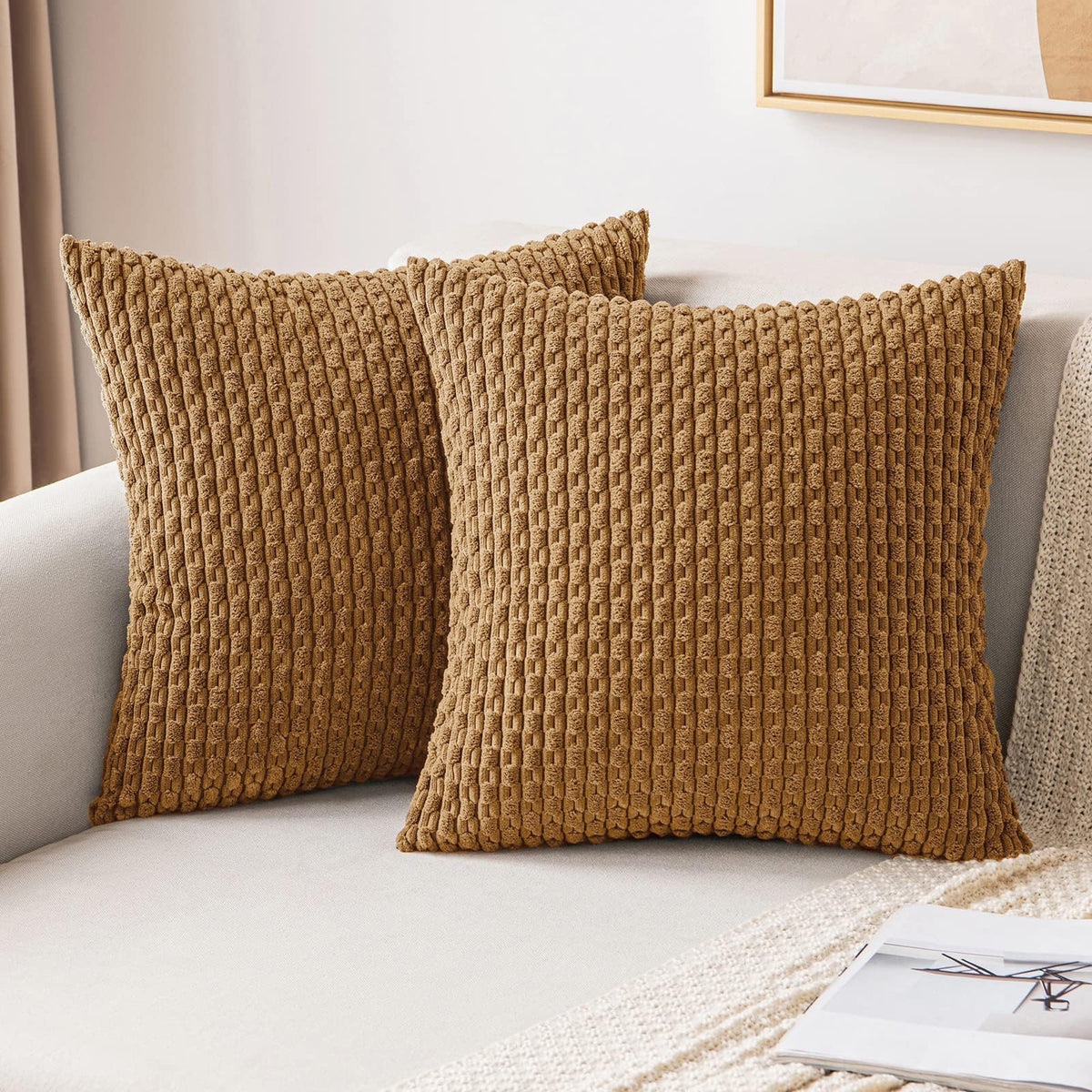 MIULEE Decorative Throw Pillow Covers 20x20 Cream White Textured Corduroy