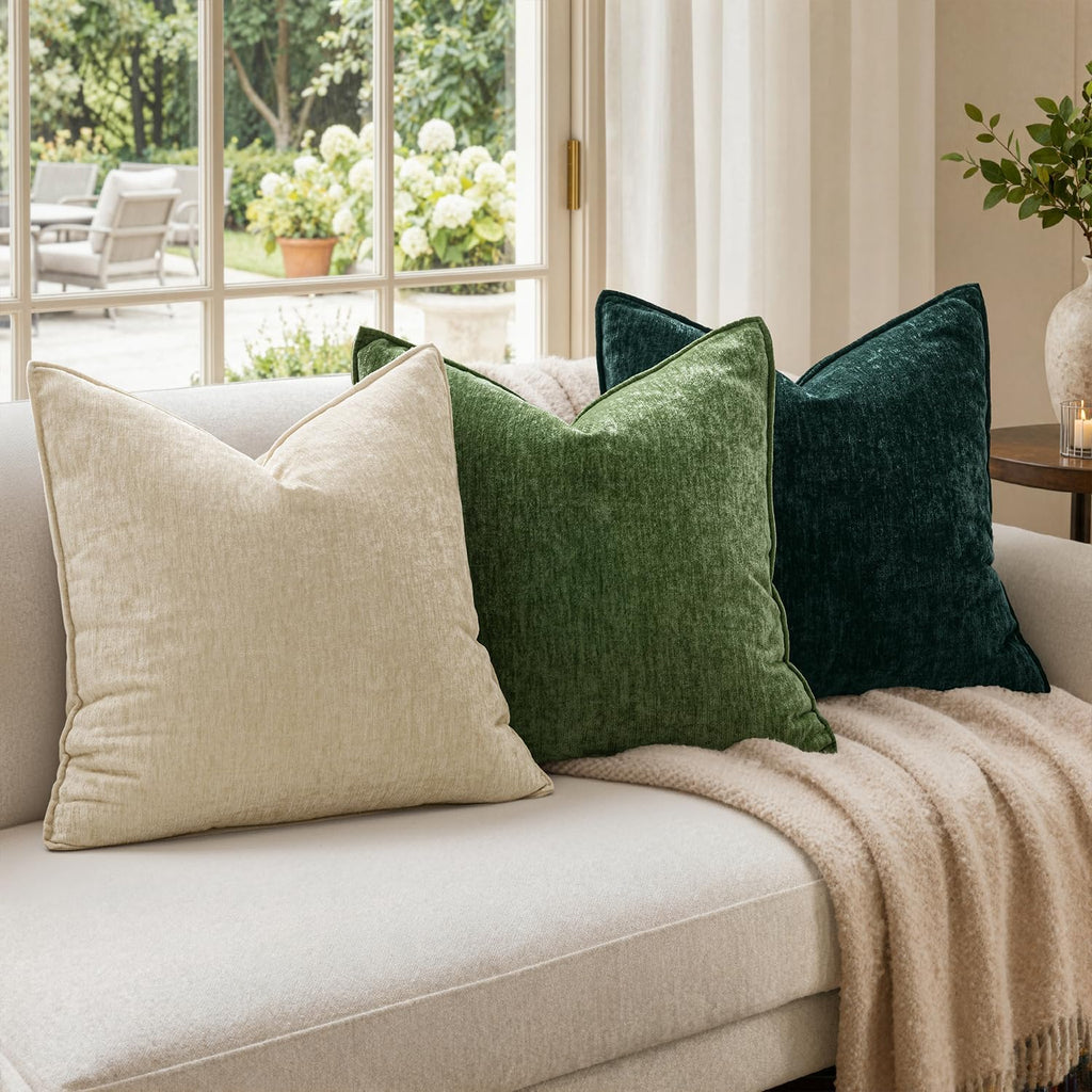 MIULEE Chenille Couch Pillow Covers for Living Room 18x18 Natural Beige
