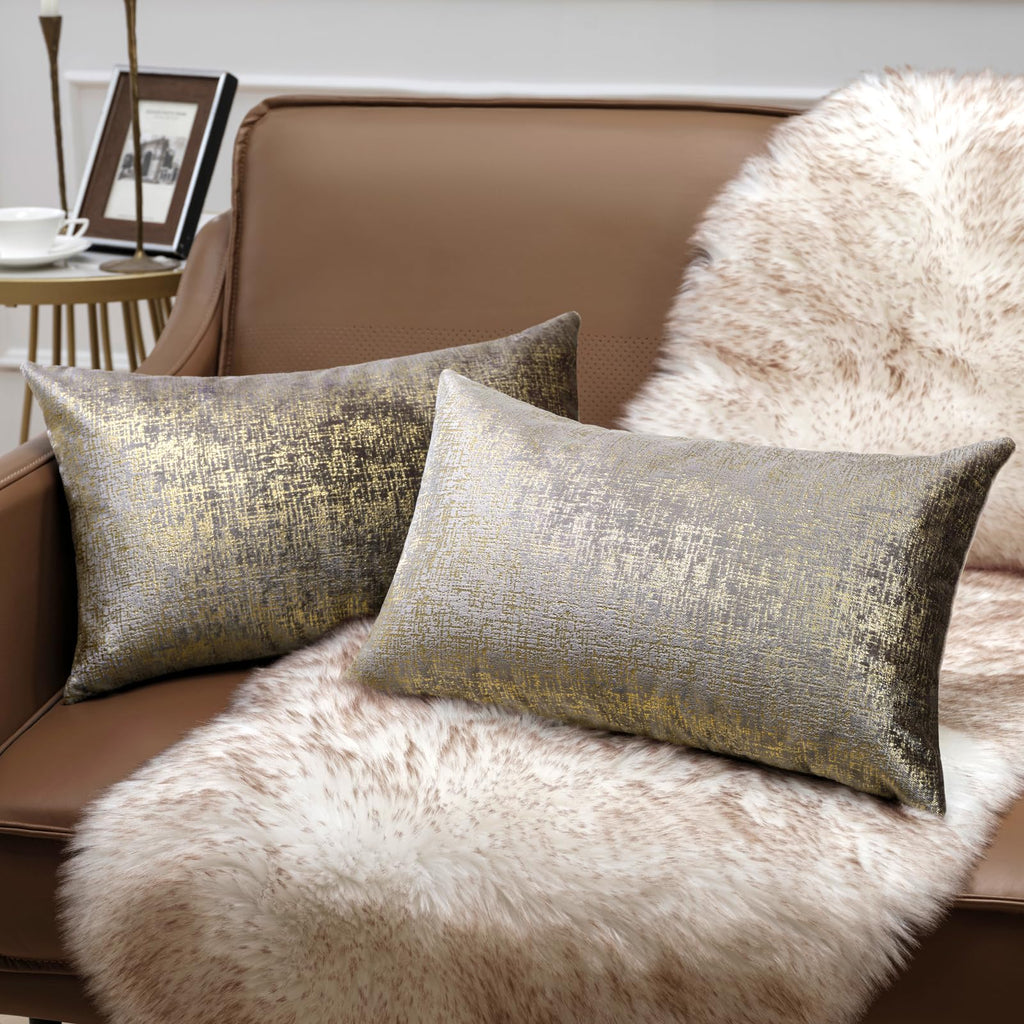 Phantoscope Pack of 2 Sparkling Velvet Geometric-pattern Throw Decorative Pillow Cover Soft Gold Glitter Square Cushion Cover Pillowcase for Couch Bed and Chair, Dark Brown, 18 x 18 inches, 45 x 45 cm