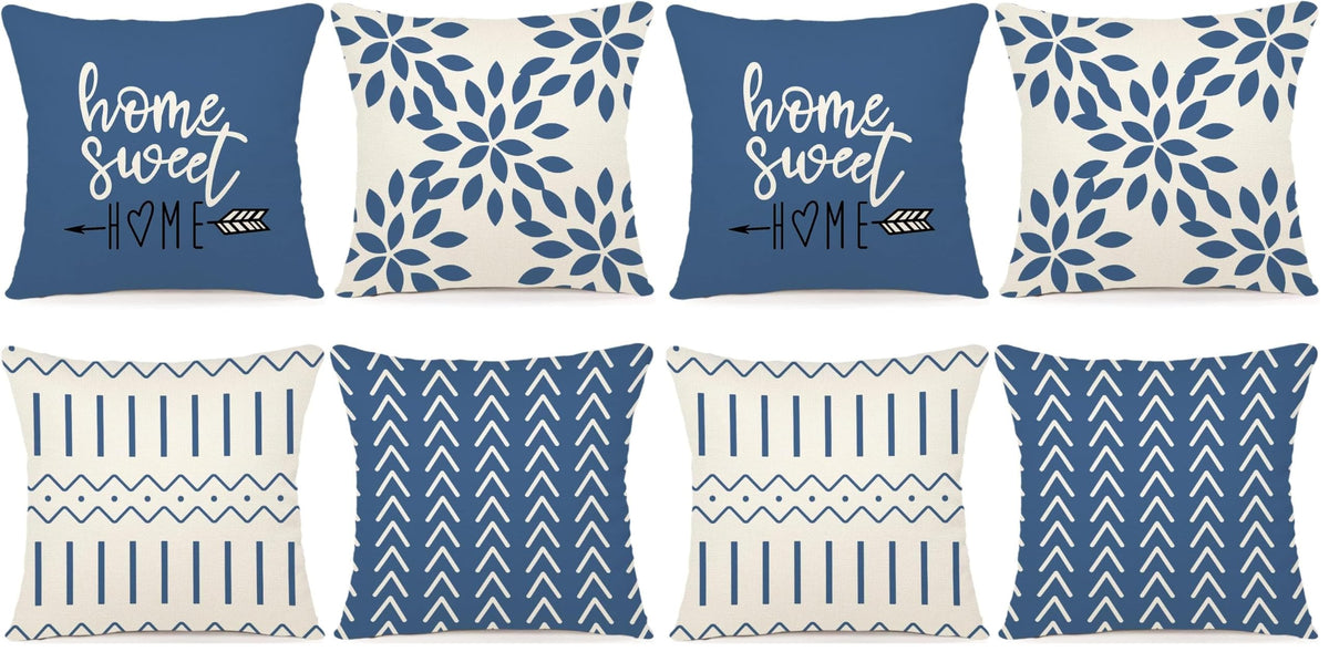 YCOLL Pillow Covers 18x18 Set of 4, Modern Sofa Throw Pillow Cover, Decorative Outdoor Linen Fabric Pillow Case for Couch Bed Car，Light Blue