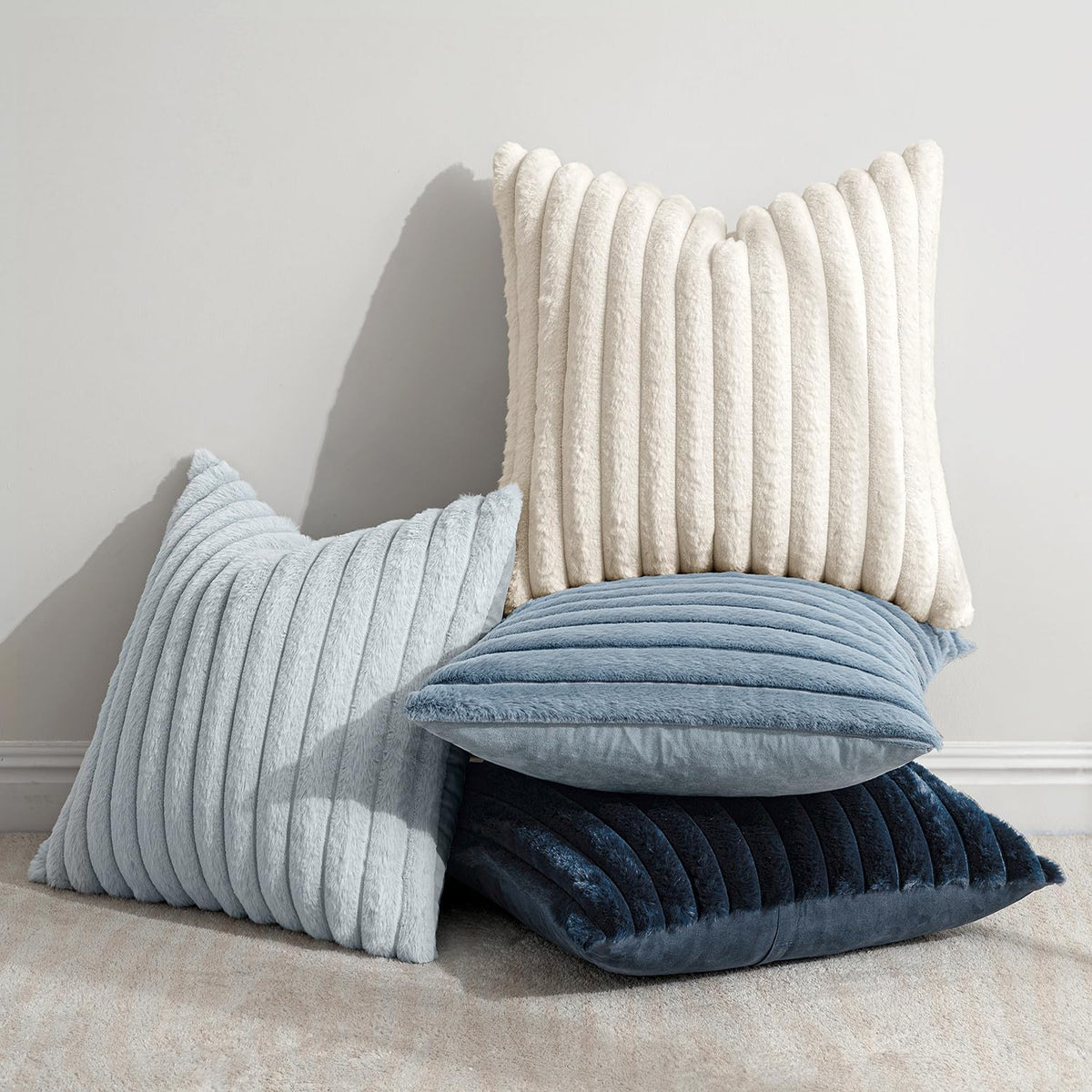 MIULEE Faux Fur Plush Decorative Throw Pillow Covers 18x18, Navy Blue