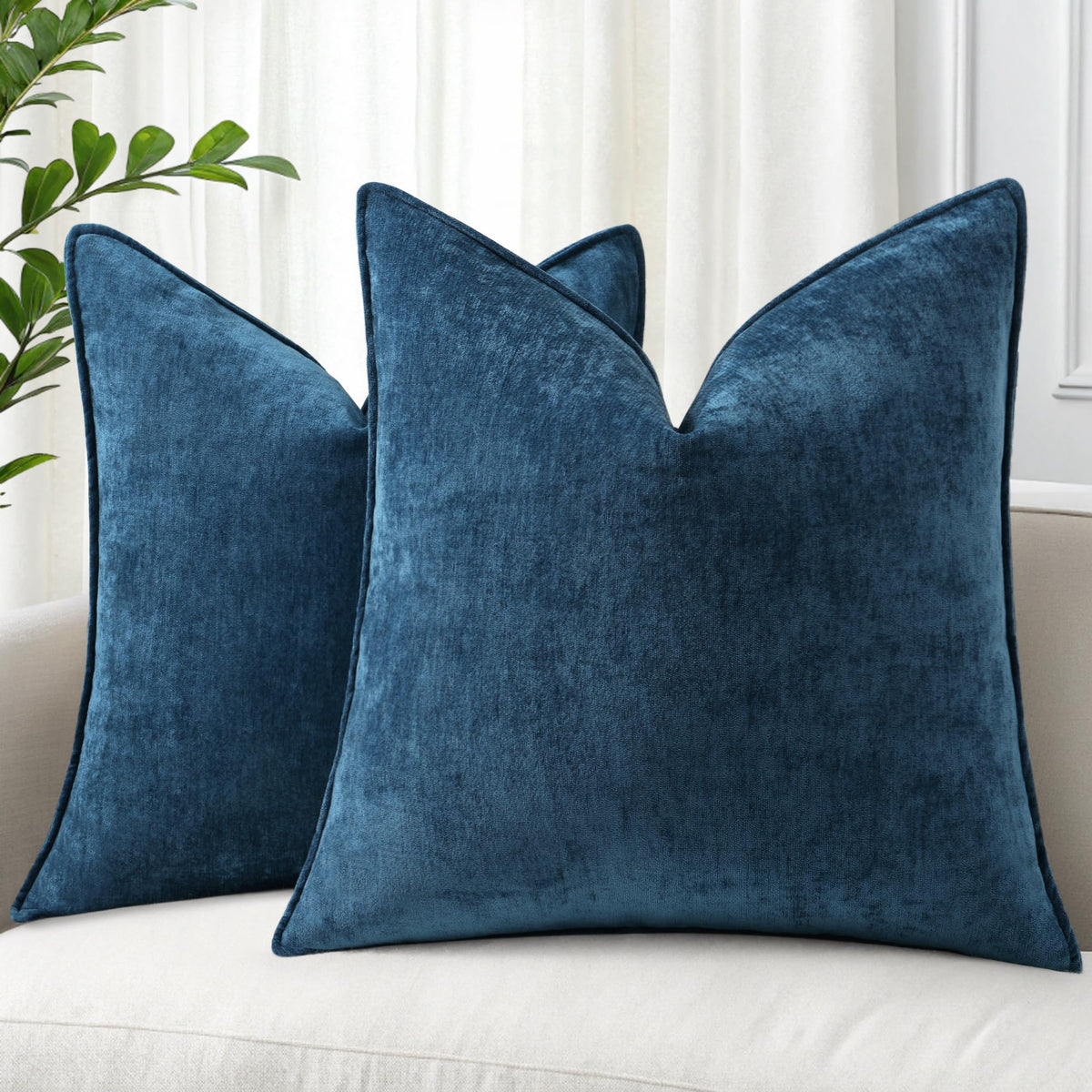 decorUhome Chenille Beige Velvet Throw Pillow Covers 18x18 Set of 2