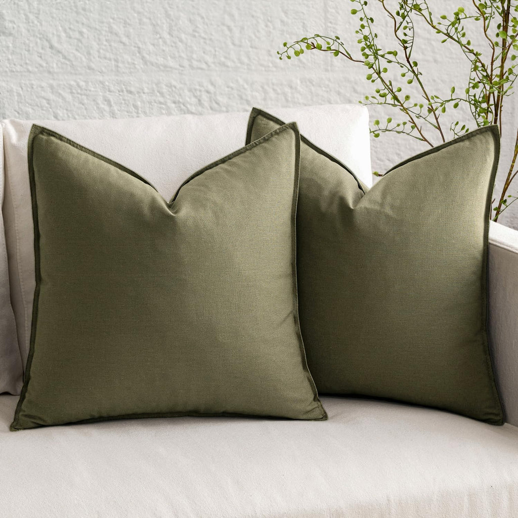 MIULEE Pack of 2 Decorative Linen Pillow Covers 18x18 Inch Olive Green