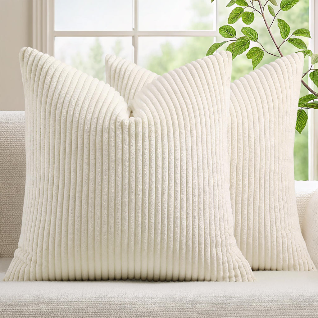 Mecatny Corduroy Fall Decorative Throw Pillow Covers 18x18 Set of 2 Khaki
