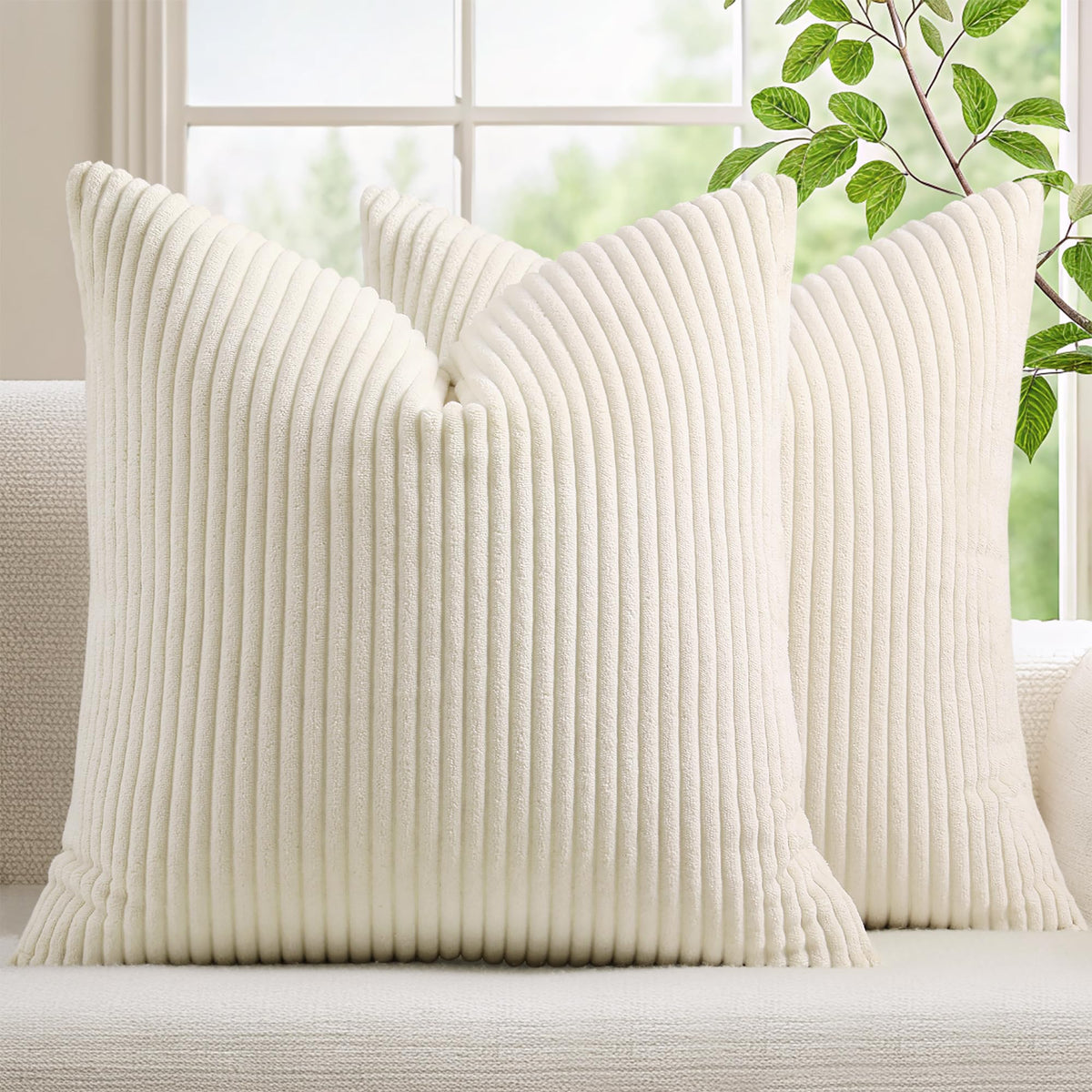 Mecatny Corduroy Fall Decorative Throw Pillow Covers 18x18 Set of 2 Khaki