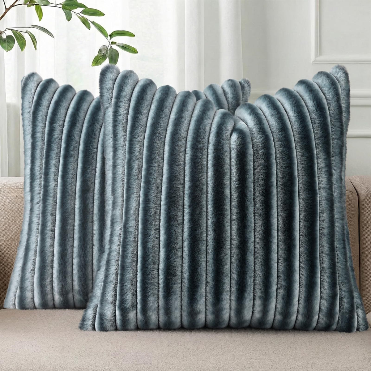 Pallene Faux Fur Decorative Throw Pillow Covers 18x18 Set of 2, Cream White