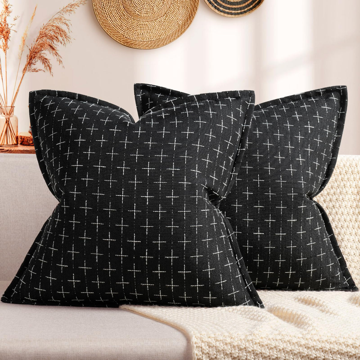ZWJD Fall Pillow Covers 20x20 Set of 2 Soft Polyester Textured Rust Pillow Covers with Stylish Flange Edge Cozy Farmhouse Throw Pillows for Couch Bed Sofa Living Room Fall Decor