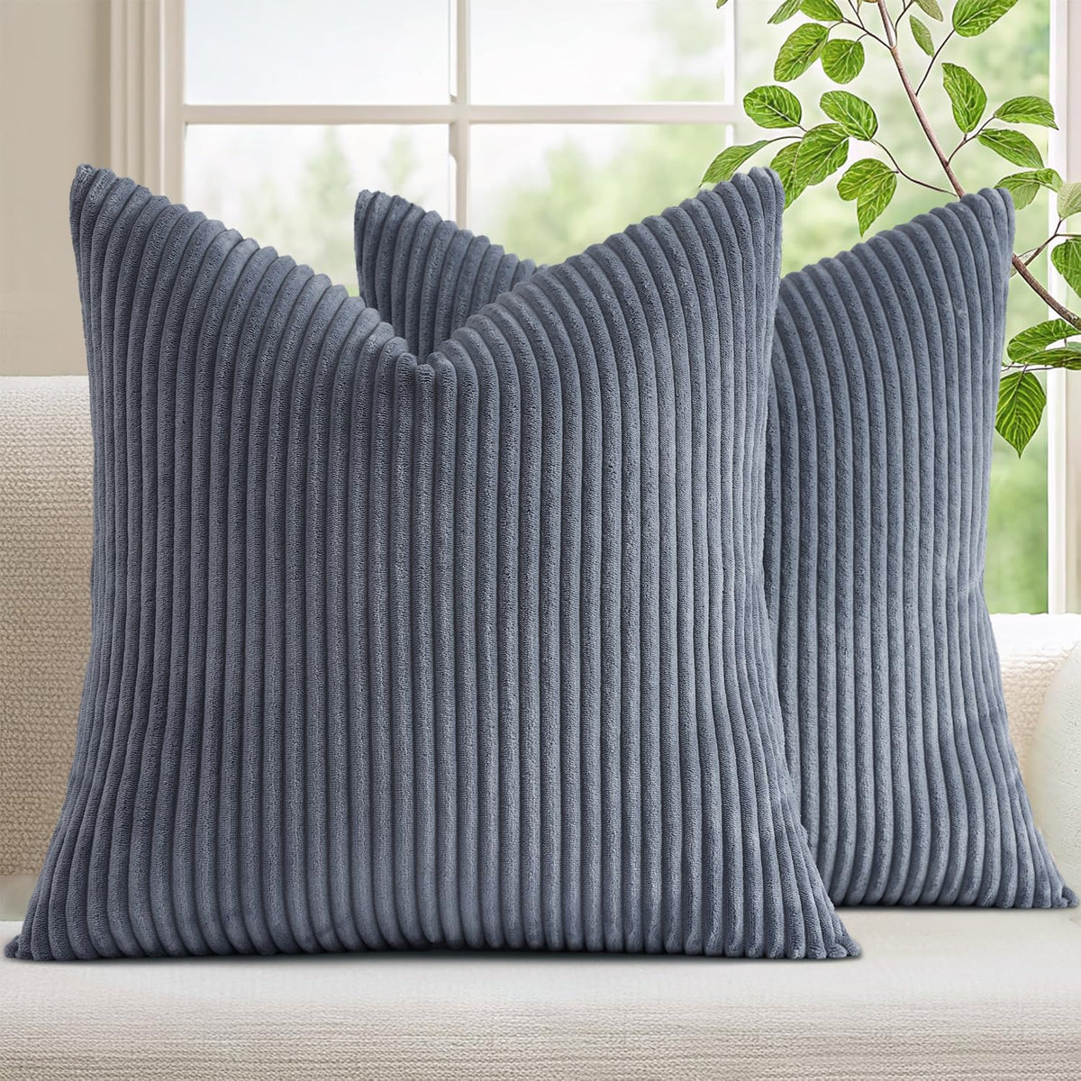 Mecatny Corduroy Fall Decorative Throw Pillow Covers 18x18 Set of 2 Khaki