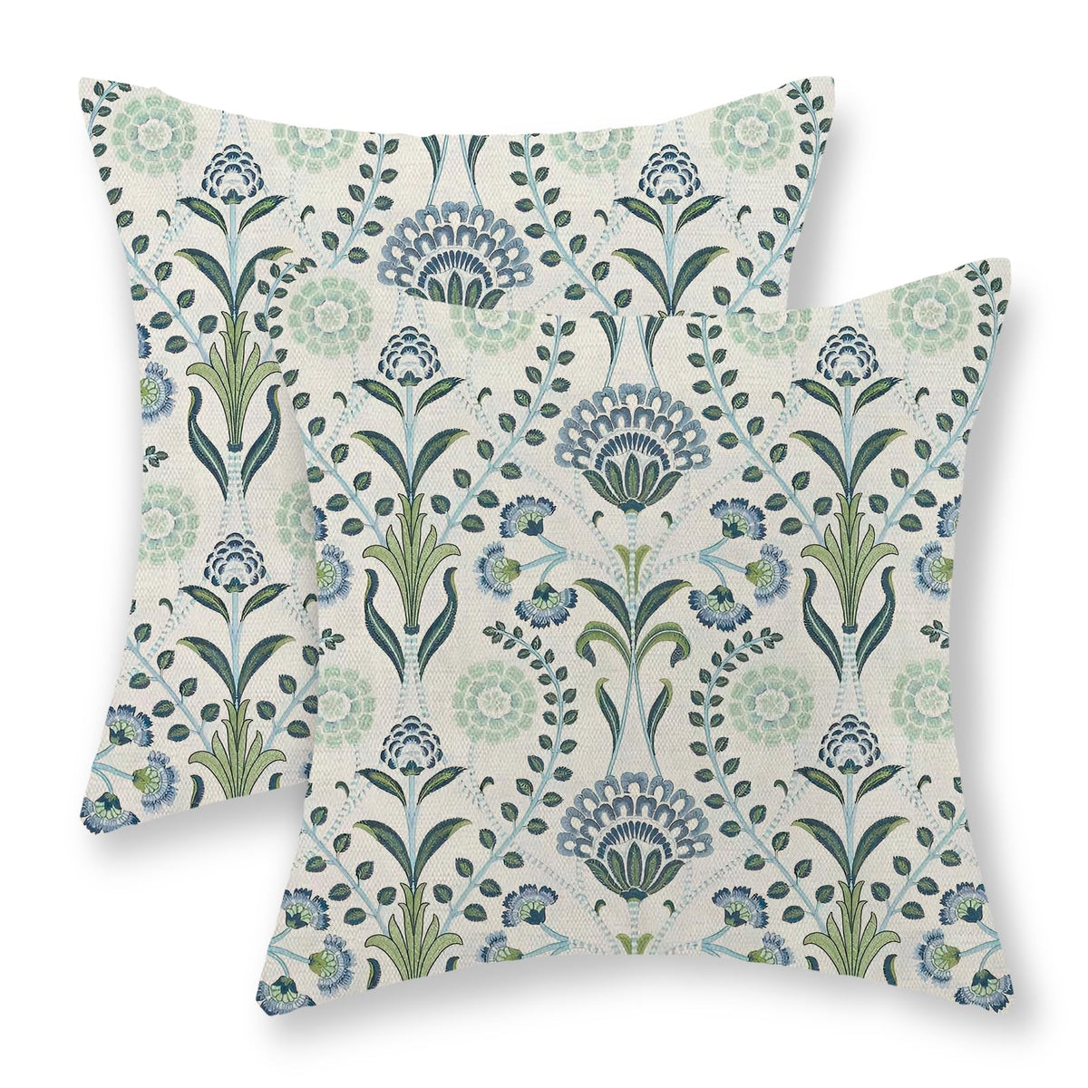 Chinoiserie Pillow Covers 18x18 Set of 2 Blue Green Bird Floral Throw Pillows Vintage Blue Flowers Decorations Outdoor Pillowcase Chinoiserie Decor Farmhouse Linen Cushion Case for Couch Home