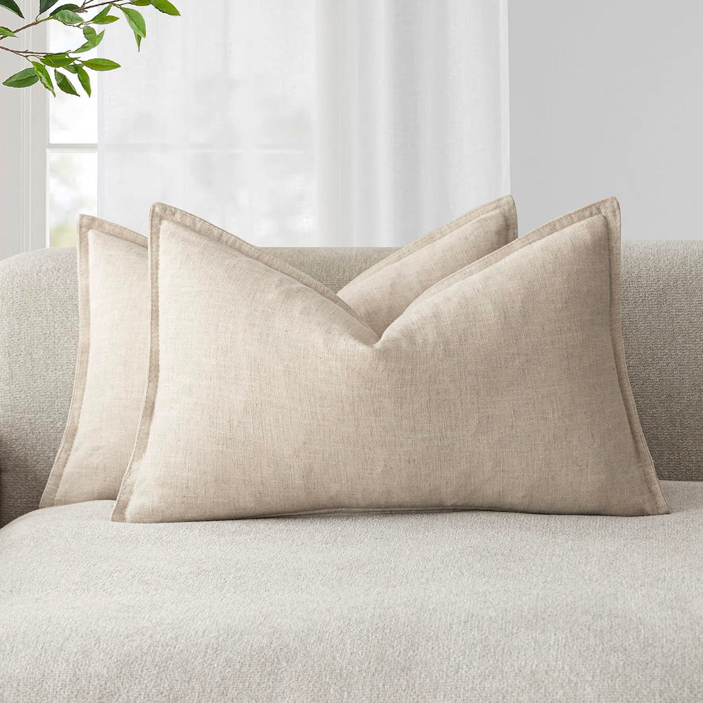 Foindtower Linen Solid Decorative Throw Pillow Covers 20x20 Natural Beige