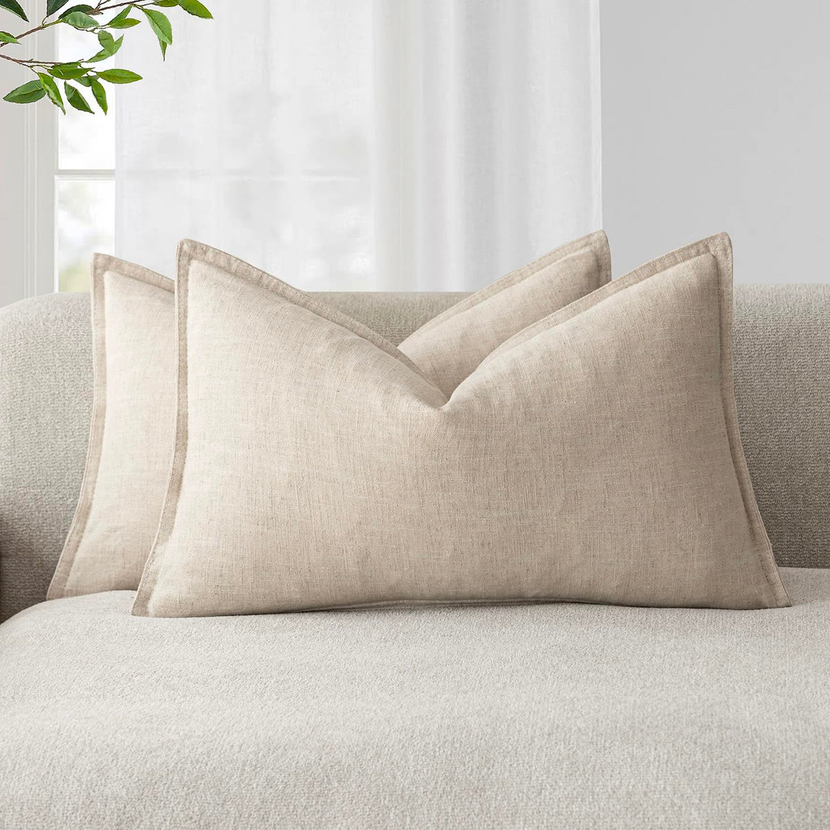 Foindtower Linen Solid Decorative Throw Pillow Covers 20x20 Natural Beige