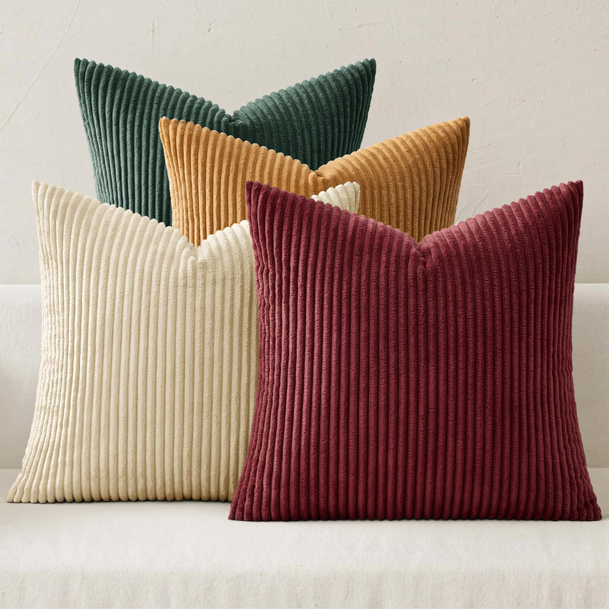 MIULEE Soft Corduroy Decorative Throw Pillow Covers Orange Teal 18x18