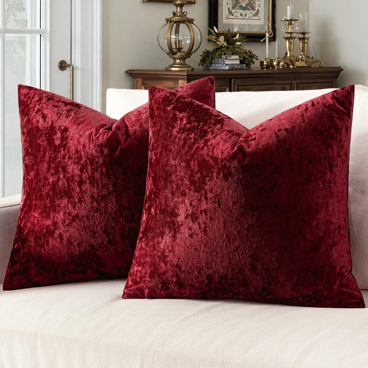 MIULEE Fall Velvet Throw Pillow Covers Burnt Orange 18x18 inch Set of 2