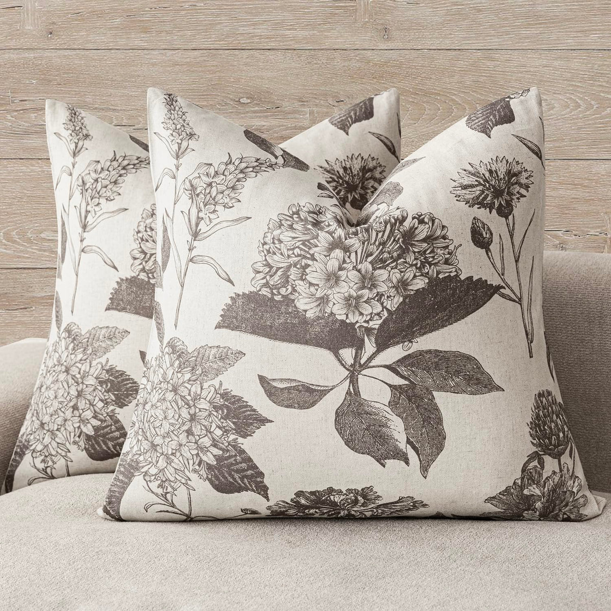 Foindtower Set of 2 Linen Floral Vintage Throw Pillow Covers Neutral Accent Print Decorative Cozy Cushion Covers Farmhouse Boho Home Decor for Sofa Chair Couch Bed Living Room,18×18 Inch,Navy Blue