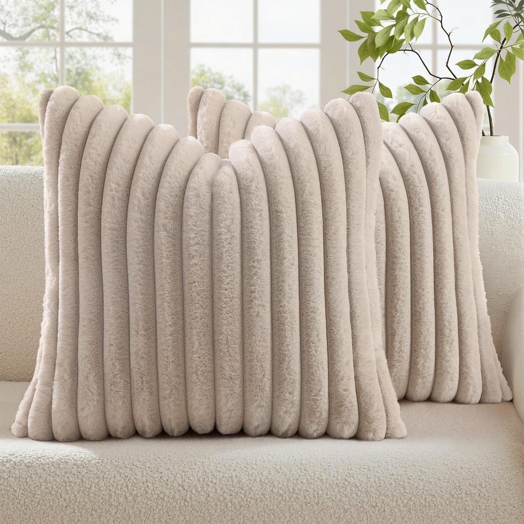 decorUhome Fall Faux Fur Throw Pillow Covers 18x18 Set of 2 Rust