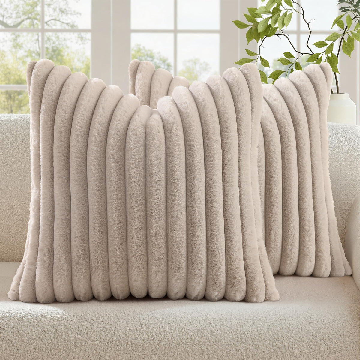 decorUhome Fall Faux Fur Throw Pillow Covers 18x18 Set of 2 Rust