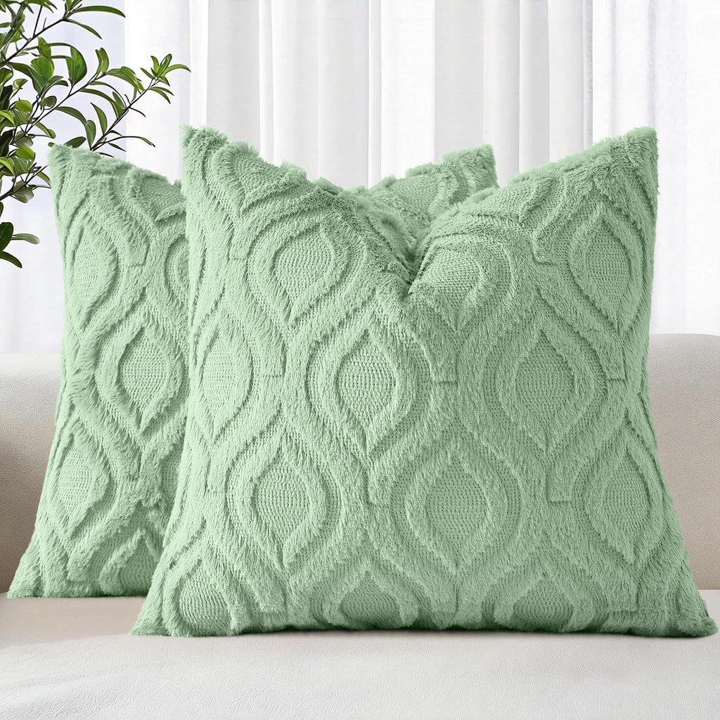 decorUhome Faux Fur Plush Soft Beige Throw Pillow Covers 18x18 Set of 2